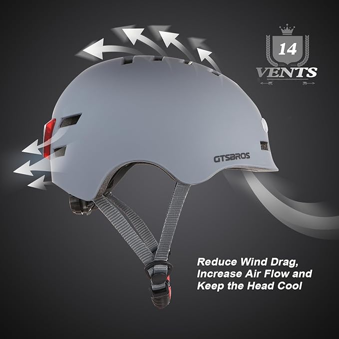 Bike Helmets for Adults - Front and Rear LED Lights Adjustable Bicycle Helmet for Adults Men Women Scooter Helmet for Commuting, Road Biking, Skating, Scooter