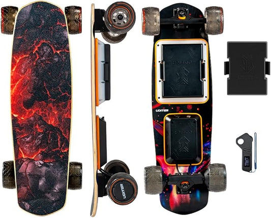 Electric Skateboard with Remote, 200W Motors/2 × 600W Motors, 13Mph/28Mph Top Speed, 4 Speed Smooth Braking, Suitable for Adults and Teens Beginners-Flamo/S3 Mini