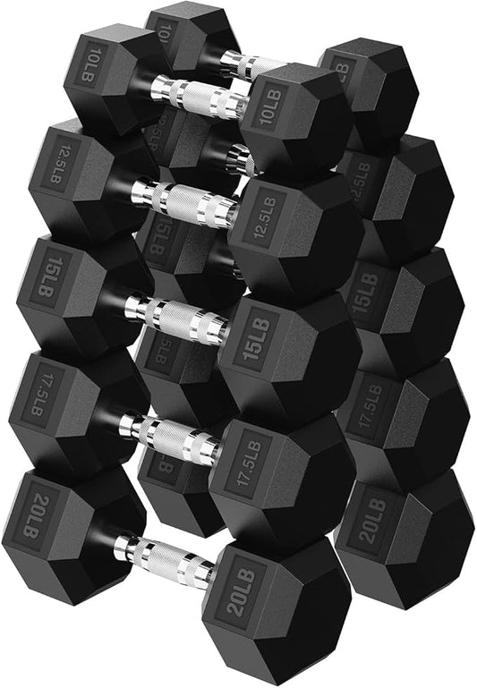 Hex Dumbbell 45-480 lb Set, Rubber Encased Exercise & Fitness Dumbbells for Home Gym, Hand Weights for Strength Training