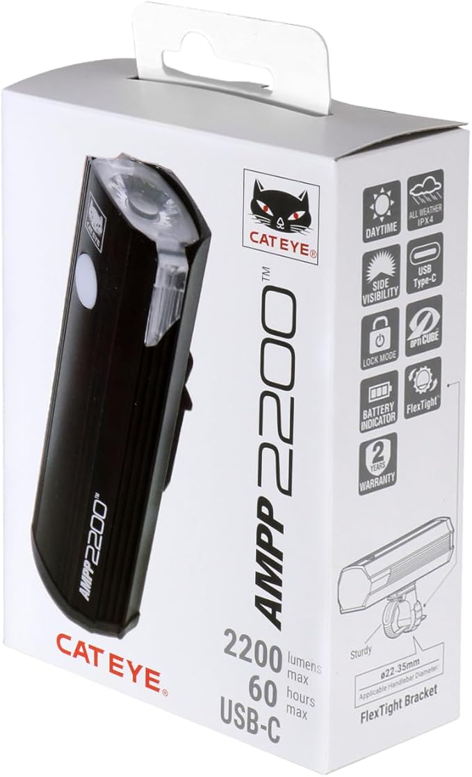 CATEYE AMPP USB Rechargeable Bike Light – High Visibility Super Bright OptiCube™ Headlight for Commuters, Road Cyclists & Mountain Bikers, Day & Night Riding Modes, IPX4 Waterproof, Tough & Durable