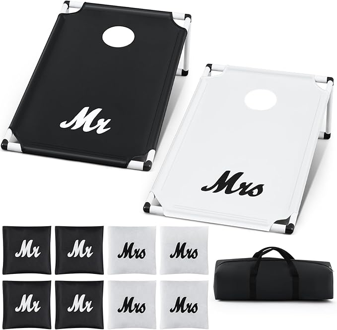 Wedding Portable Cornhole Games Set, PVC Framed Corn Holes Kit-2 Cornhole Boards, 8 Corn Hole Bean Bags and Carrying Case for Wedding Game Beach Yard Toss Indoor Outdoor Camping Party (3x2ft)
