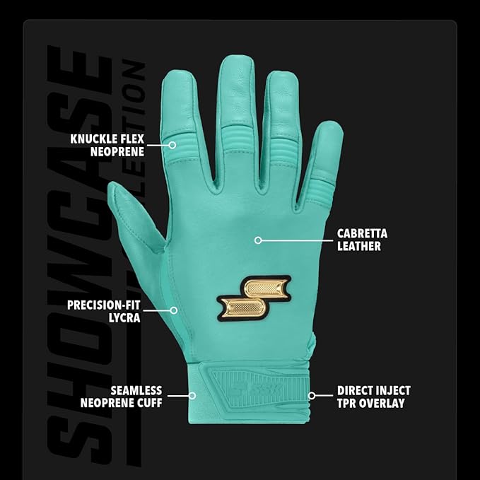SSK Showcase Youth Baseball Batting Gloves - Durable Full Cabretta Leather Glove - 8 Colors