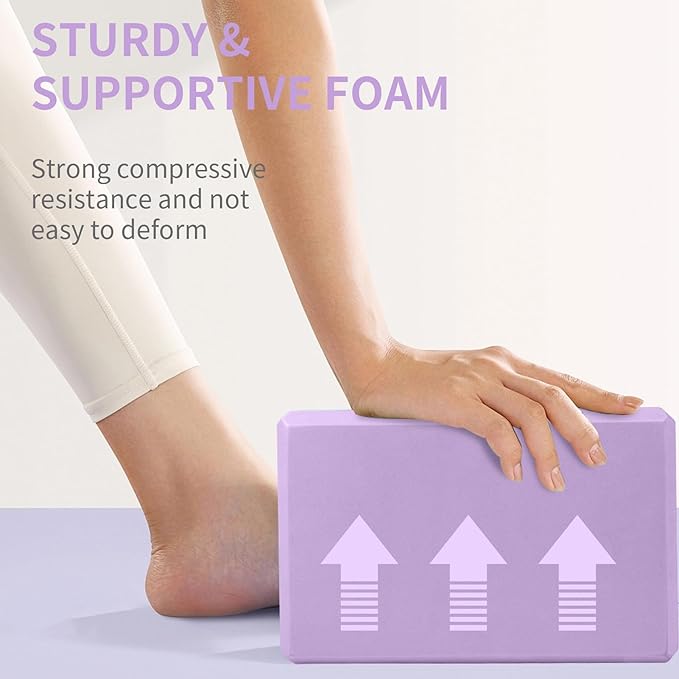 Yoga Block 2 Pack 9"x6"x3", Sturdy Yoga Foam Blocks, High Density & Non Slip Surface for Pilates & Stretching, Fitness Accessories for Stability & Balance