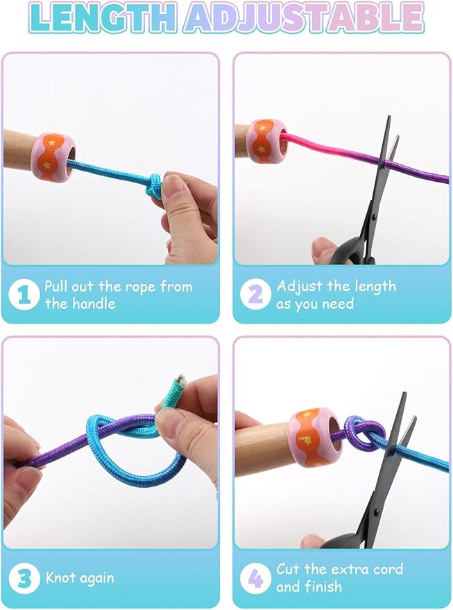 Jump Rope for Kids, Lorvain Adjustable Skipping Rope, Kids Jump Ropes with Wooden Handle for Girls Boys, Weighted Jumping Ropes for Fitness Workout Exercise Outdoor Fun Activity