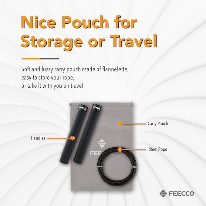 FEECCO 1/2 lb Weighted Jump Rope for Boxing, Cardio, Crossfit Workout, 8~11ft Range Adjustable Length Steel Ropes with Ball Bearings and Metal Handles, Suitable for Men and Women