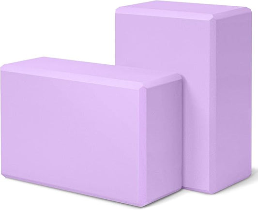 Yoga Block 2 Pack 9"x6"x3", Sturdy Yoga Foam Blocks, High Density & Non Slip Surface for Pilates & Stretching, Fitness Accessories for Stability & Balance