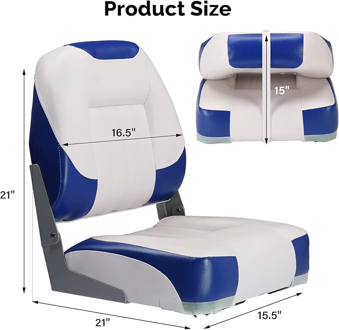 PEXMOR Boat Seats Low/High Back, Folding Boat Seat Included, Fold-Down Fishing Boat Seats Waterproof Captain Boat Seat w/Aluminum Hinges & Thick Soft Cushion, 2 Packs (Low Back-Blue & White)