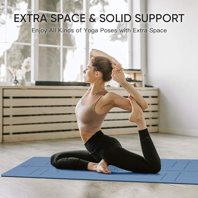 Yoga Mat Non Slip TPE Thick Yoga Mat with Alignment Mark, Large Size 72"L x 32"W x 0.32"Th or 0.24"Th, Anti-Tear Exercise & Fitness Mat for Yoga, Pilates & Floor Workouts