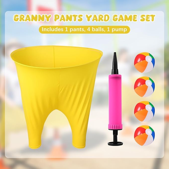 Granny Pants Yard Game Sets, 2025 New Outdoor Party Granny Pants with 4 Bouncy Balls and 1 Pump for Family Reunion Games, Backyard Gatherings & Team Games