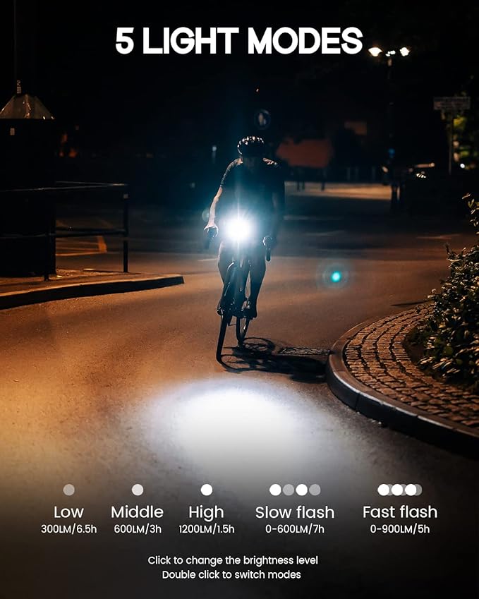Magicshine Bike Light RN 1200, CREE LED, IPX7, 4000mAh Battery Type-C Reverse Charging, Powerful Bike Headlight Compatible with: Mountain, Kids, Street