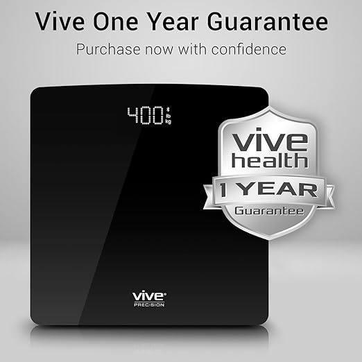 Vive Precision Smart Scale – Digital Bathroom Scale for Body Weight with Bluetooth & Vive App Sync – Accurate Health Monitor for Home, Track via Phone, 400 lb Capacity, Batteries Included (Black)