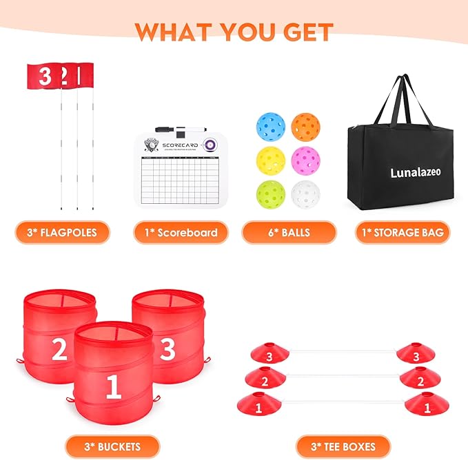 Golf Bucket Outdoor Yard Games, Golf Practice Toys for Family, Adults and Kids, Portable Golf Course for Backyard, Lawn, Park, Beach, Camping (3 Hole Course)