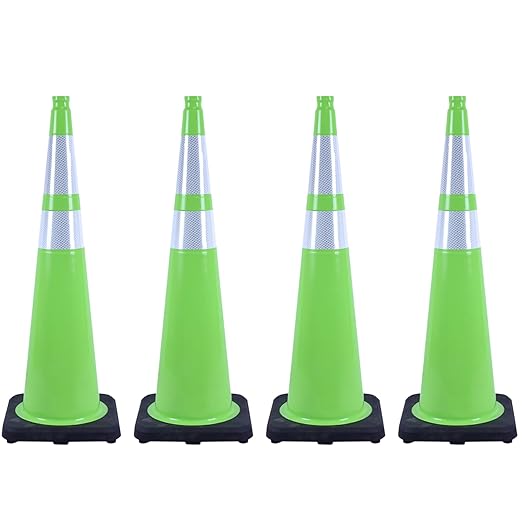 4 Pack 36" Green Traffic Control Cones – High-Visibility PVC Safety Cones with Black Base for Construction, Parking, and Crowd Control(36 inch -4 Pack)