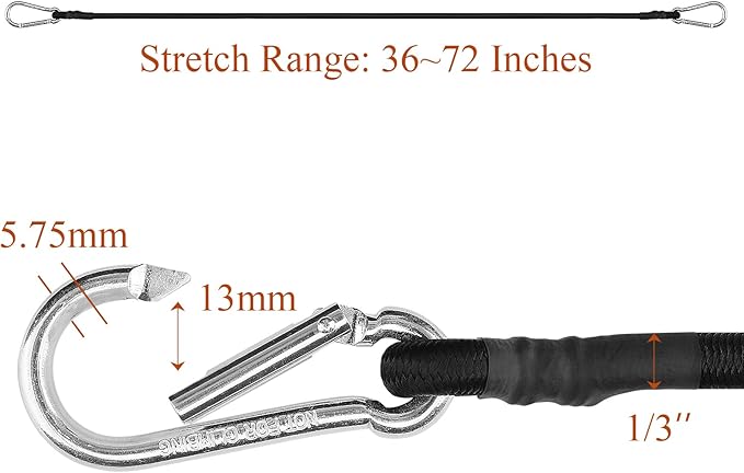 ZHOUBIN 36 Inch Black Bungee Cords with Carabiner Hooks, 4Pcs