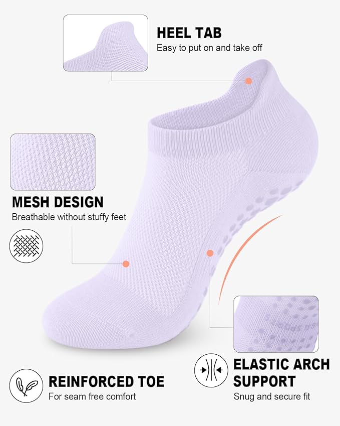 6 Pairs Grip Pilates Socks for Women, Non-slip Yoga Athletic Socks for Barre Ballet Barefoot Workout Hospital