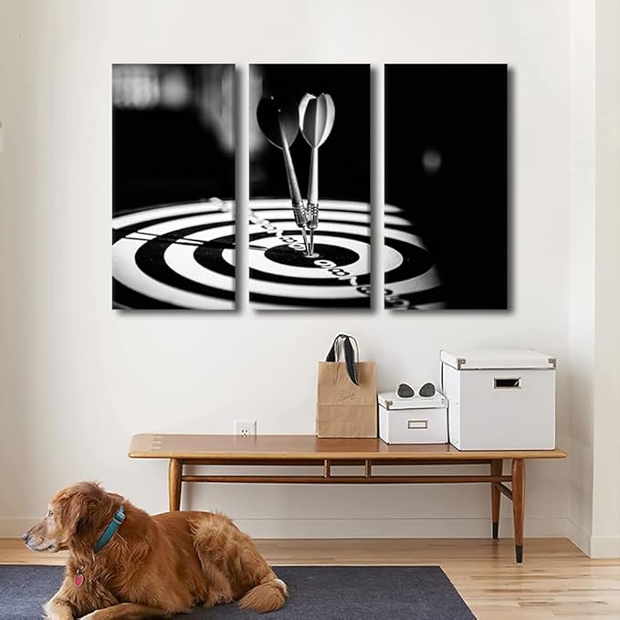 Canvas Wall Art Classical Sport Equipment Dart Hits the Bullseye Posters Prints Artwork Motivational Contemporary Home Decor Stretched Living Room Bedroom Home Office Decor Ready to Hang 24" Wx36 H