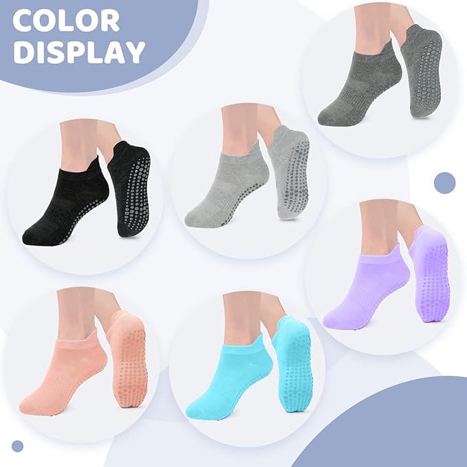 AURUZA Grip Socks for Women Men Pilates Grip Socks Non Slip Yoga Sock with Grips for Barre Barefoot Hospital Grippy Sock