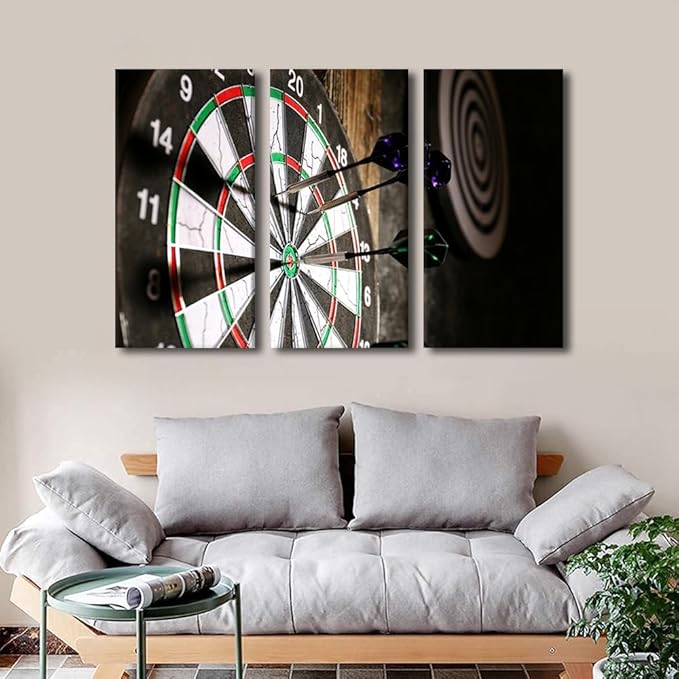 Wall Art Dart Hits the Bullseye Pictures for Living Room Inspirational Wall Art Prints on Canvas Leisure Sport Painting Modern Artwork 3 Panel Wall Decor for Bedroom Office Ready to Hang, 28"Wx42"H