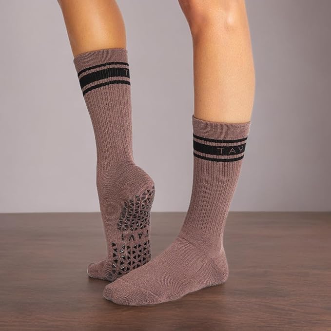 TAVI Kai Fashion Crew Grip Socks - For Slipper Barre, Pilates, and Yoga - with Grips for Women and Men
