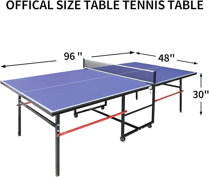 8ft Table Tennis Table Foldable & Portable Ping Pong Table Set for Indoor & Outdoor Games with Net, 2 Table Tennis Paddles and 3 Balls