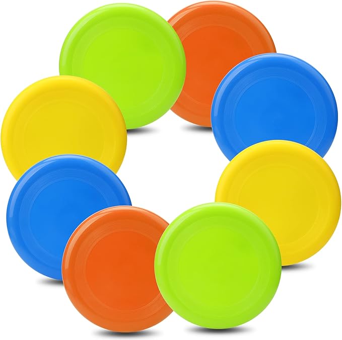 Jumbo 8" Flying Disc Sport Trainning Disc Toy, Beach Toy Outdoor Accessories for Backyard Lawn Park, Birthday Gift Set for Kids Boys Girls, Throwing and Catching Activities (8 Pack)