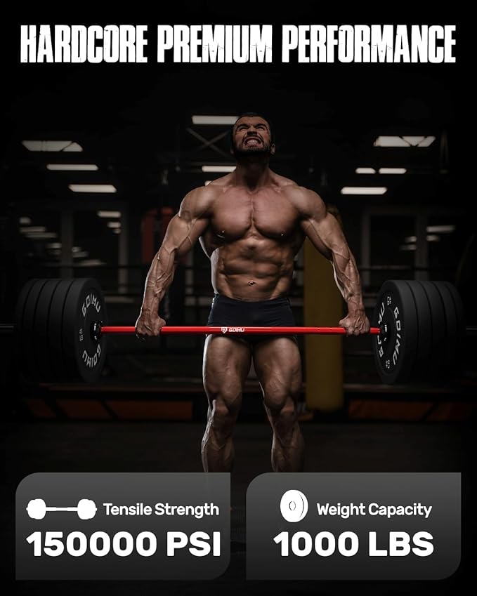 PB01 7FT Olympic Barbell, Weight Bar with Knurled Grip, 1000lb Capacity Strength Training Deadlift Bar for Squat, Weightlifting, Bench Press, Fits 2-inch Standard Weight Plates