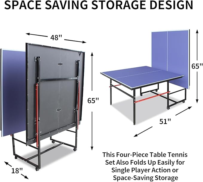 Ping Pong Table Foldable & Portable Table Tennis Table Set for Indoor & Outdoor Games with Net, 2 Paddles and 3 Balls
