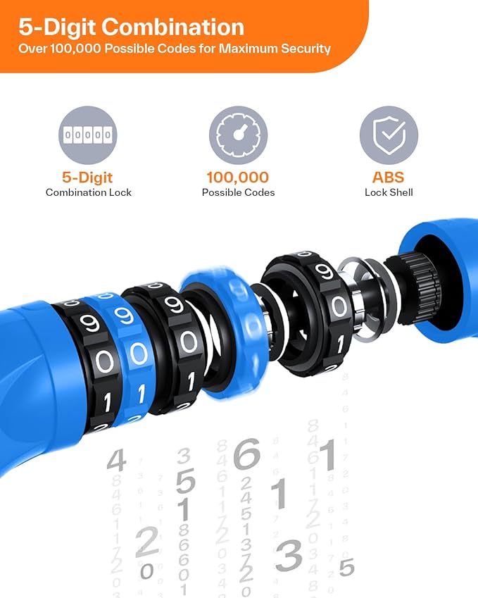 Sportneer Bike Lock: 5 Digit Combination High Security Anti Theft Bike Chain Lock - 3.2/3.6/4ft Heavy Duty Keyless Bicycle Lock for Bike, Motorcycle, Scooter, Door & Gate - 4/6mm Thick, Easy to Use