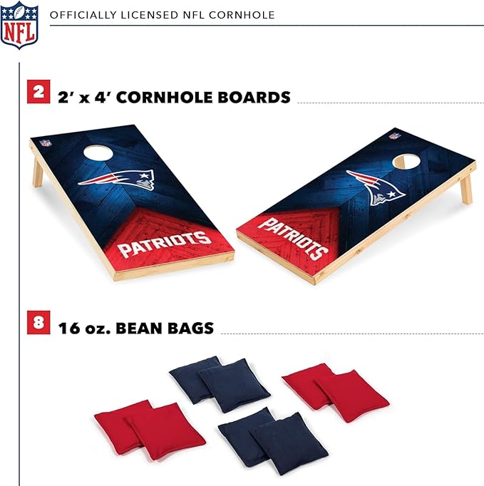 Wild Sports NFL Football 2' x 4' Regulation Size Solid Wood Cornhole Set with Direct Print HD Team Graphics Great Gift for Any Football Fan! Bean Bag Toss Family Outdoor Game