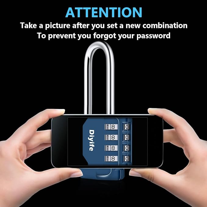 2.6in Long Combination Padlock, Waterproof 4 Digit Combination Lock, Weatherproof Metal & Galvanized Steel, Dark Blue