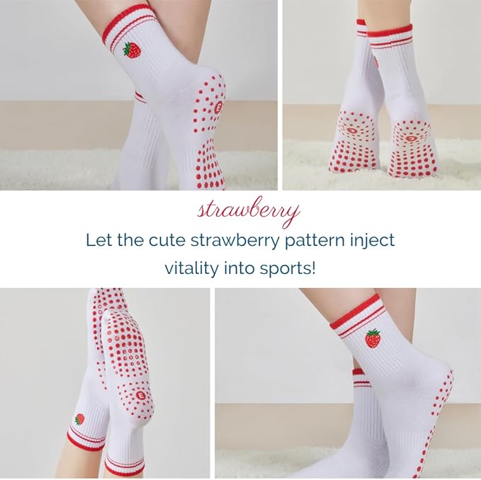 EUDOLAH Cute Yoga Socks for Women Pilates Barre Breathable Non-Slip Crew Grip Sock With Stripes Anti-friction Athletic Socks