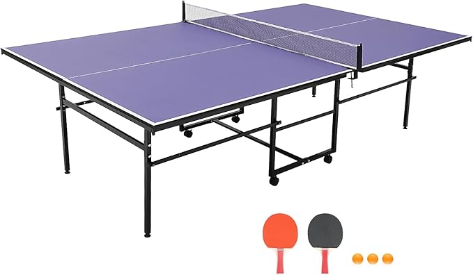 9FT Portable Ping Pong Table,Professional Indoor/Outdoor Table Tennis Tables with Net for Adults/Teens, 2 Tennis Paddles and 3 Balls, Easy Assembly,Single Player Playback Mode