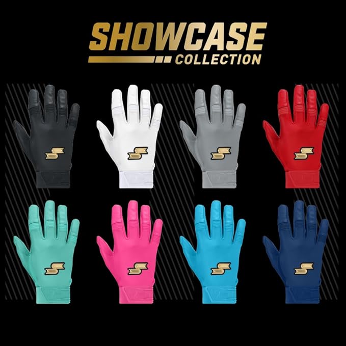 SSK Showcase Youth Baseball Batting Gloves - Durable Full Cabretta Leather Glove - 8 Colors
