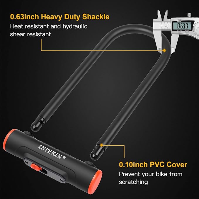 Heavy Duty U Lock - 16mm Bicycle Lock with 3 Keys for Road & Mountain Bikes