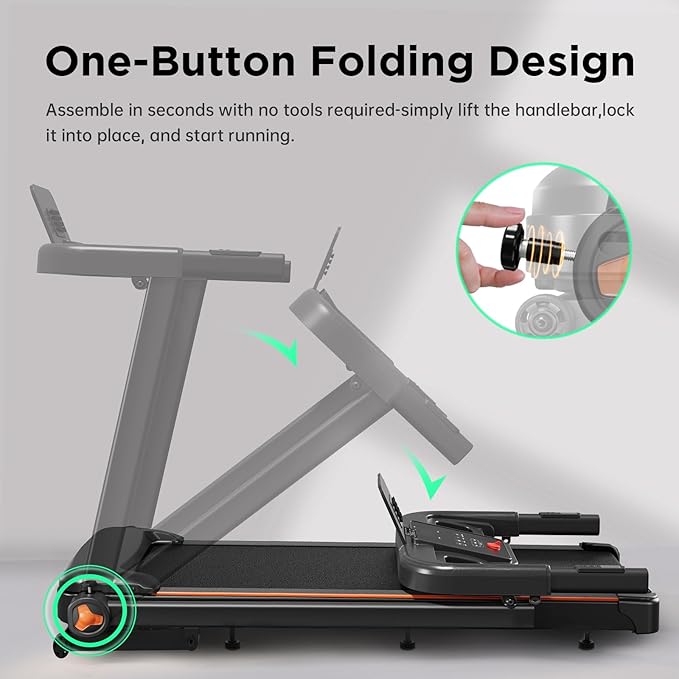 Treadmills for Home, 3.0HP Quiet Brushless Foldable Treadmill with Incline, Small Space Portable Running Walking Machine, 300 Lbs Capacity with Bluetooth APP & Pulse Monitor
