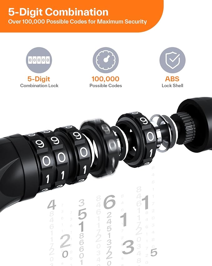 Sportneer Bike Lock: 5 Digit Combination High Security Anti Theft Bike Chain Lock - 3.2/3.6/4ft Heavy Duty Keyless Bicycle Lock for Bike, Motorcycle, Scooter, Door & Gate - 4/6mm Thick, Easy to Use