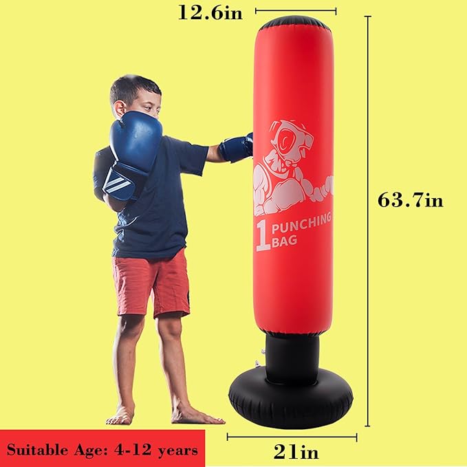 DIMAR GARDEN Inflatable Punching Bag for Kids, 64 Inch Boxing Bag for Karate & Taekwondo Practice