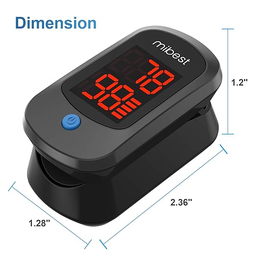 Mibest CN160 Fingertip Pulse Oximeter Blood Oxygen Saturation Monitor with Batteries Included (Black)