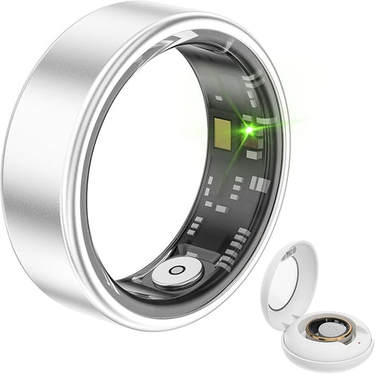 Loluka Smart Ring with Heart Rate Monitor Fitness Ring Fitness Tracker Step Tracker Sleep Monitor Health Tracking No Subscription Fee for Android iOS Silvery 12
