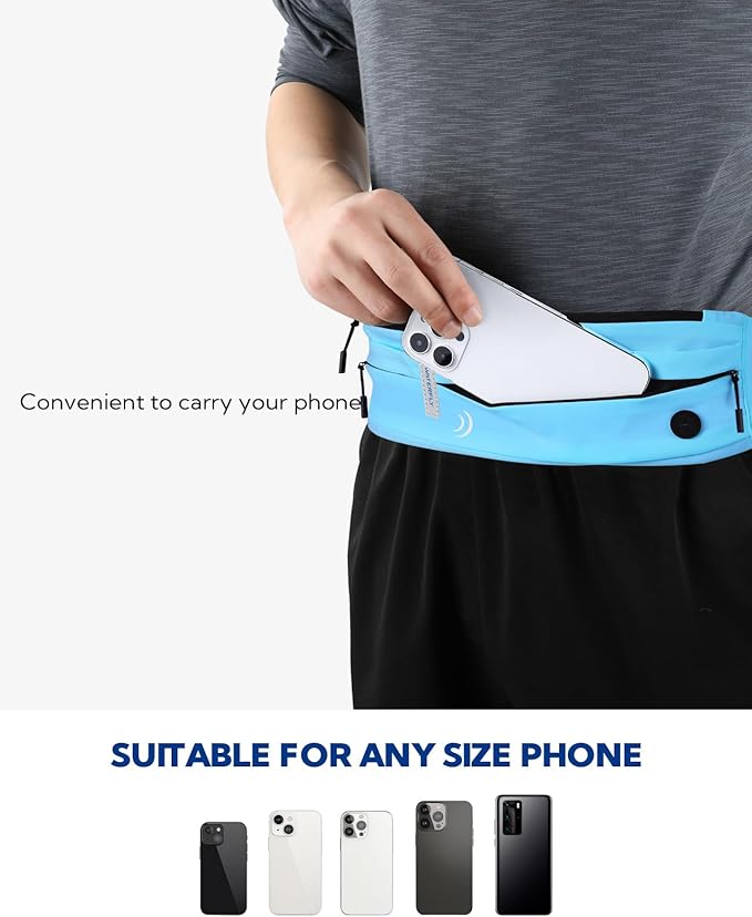 WATERFLY Running Belt Fanny Pack: Runner Marathon Jogging Waist Pack Sport Workout Exercise Fitness Phone Holder Belt for Men Women Jogger Slim Waistband