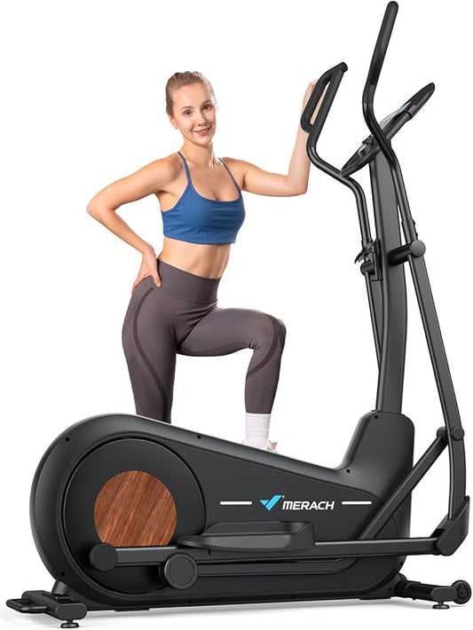 Merach Elliptical Machine, Elliptical Exercise Machine for Home with Hyper-Quiet Magnetic Drive System, Elliptical Training Machines with16.5-19IN Stride, Automatic Resistance, 400lbs Capacity