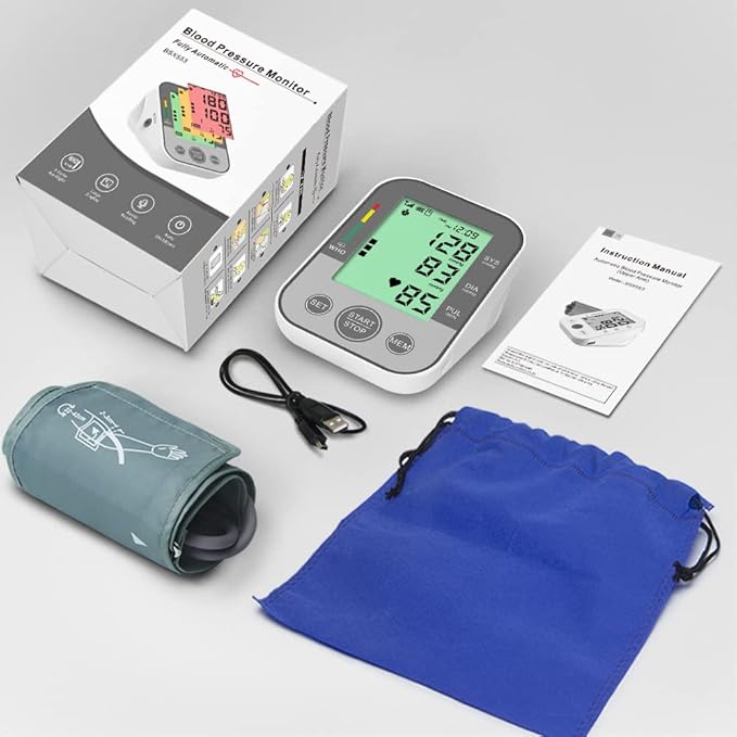 Blood Pressure Monitor Upper Arm Blood Pressure Machine for Home Use BP Cuff Kit, Large 3-Color 3.4'' Display with Backlight,Pulse Rate Detection Meter with Cuff 22-42cm/2×99 Sets Memory (Gray)