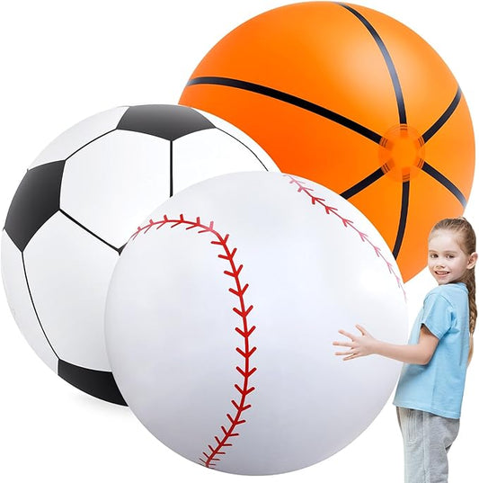 Lewtemi Giant Inflatable Sports Balls Large Inflatable Beach Ball Baseballs Soccer Rainbow Basketball Football for Sport Birthday Party Favor(3 Pcs,Soccer, Baseball, Basketball,40 Inch)