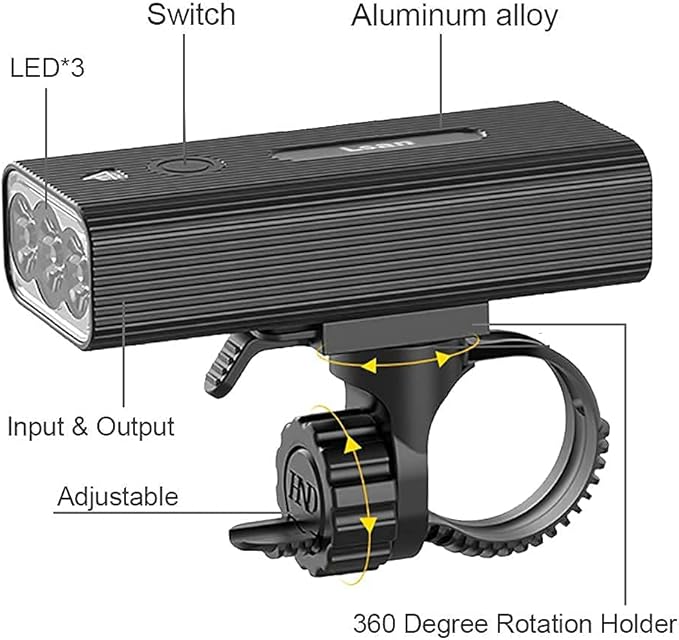 Super Bright Bike Lights for Night Riding,Bike Lights Front and Back,3 LED USB Rechargeable Bicycle Light,Bike Headlight with Power Bank Function,IPX5 Waterproof,3+5 Light Modes