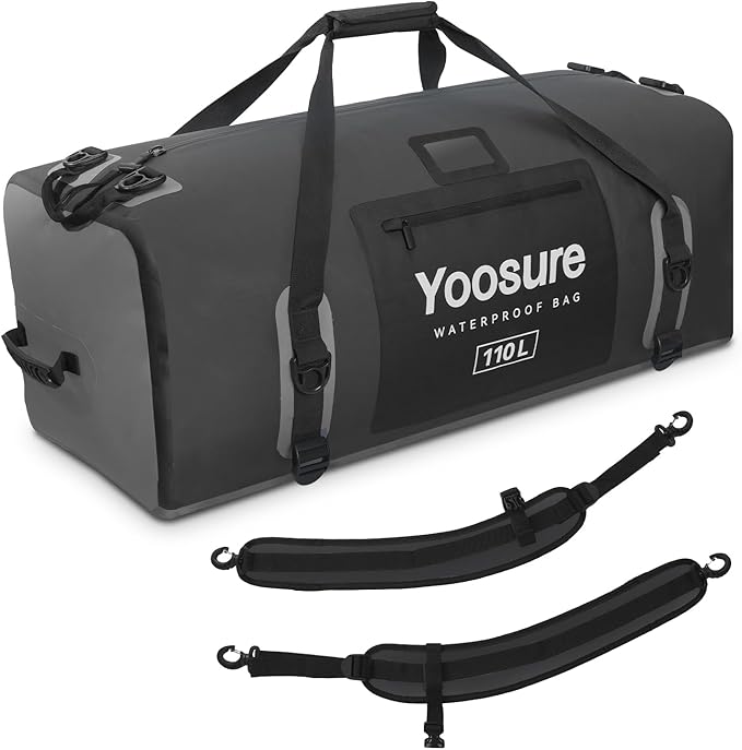 Waterproof Duffel Bag 110L- Airtight Zipper Dry Bags, Extra Large Dry Bag with Straps&Handles for Camping Boating Kayaking Rafting Canoeing Gym Beach Car Roof Storage (Black)