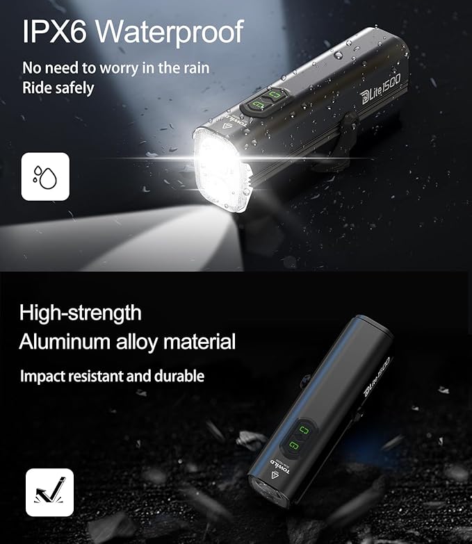 TOWILD DLite1800 Bike Lights for Night Riding 1800LM Dual Light Source System,Super Bright Front Bicycle Light Waterproof Bike Headlight for Mountain,Road,Commuter Cycling -Fits All Bikes