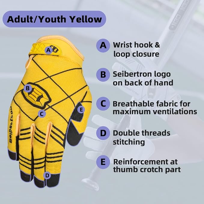 Seibertron B-A-R PRO 2.0 Signature Baseball + Softball + Teeball Batting Gloves Super Grip Finger Multiple 11 Sizes + 5 Colors Available Fit Adult Youth Kids Boys Girls Mens Women