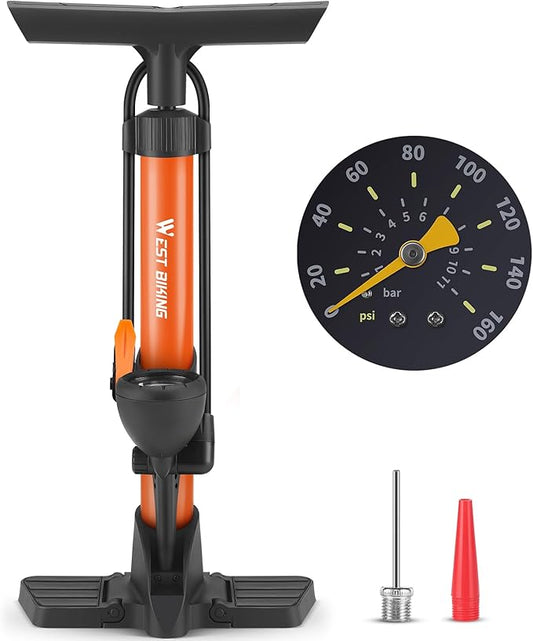 Bike Floor Pump, Bikes Pump with Gauge,Bicycle Air Pump with High Pressure 160 Psi, BikeTire Pump with Presta Schrader Valves,Portable Hand Pump Bike, Fits Road Bikes MTB E-Bike, Ball