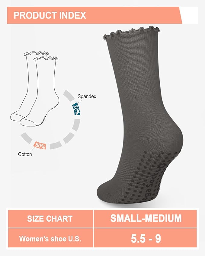 6 Pairs Grip Pilates Socks for Women, Non-slip Yoga Athletic Socks for Barre Ballet Barefoot Workout Hospital