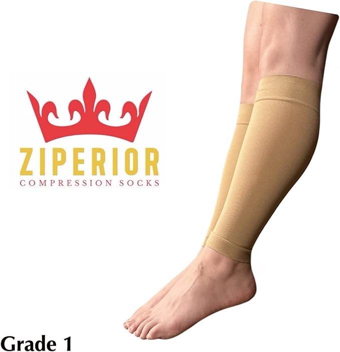 15-20 mmHg Compression Shin Calf No Foot Inside Leg Zipper Sleeves
